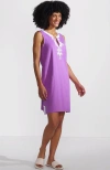 Lands' End Cotton Jersey Notch Neck Dress With Soutache In Soft Orchid Embellished