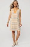 Lands' End Cotton Jersey Notch Neck Dress With Soutache In White/mango Breton Stripe