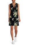 Lands' End Cotton Jersey Notch Neck Dress With Soutache In Black Plumeria