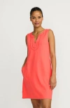 Lands' End Cotton Jersey Notch Neck Dress With Soutache In Living Coral