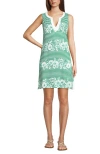 Lands' End Cotton Jersey Notch Neck Dress With Soutache In Vibrant Clover Floral Stripe