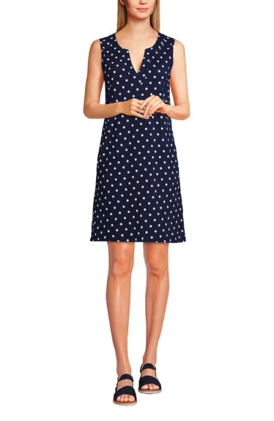 Lands' End Cotton Jersey Sleeveless Swim Cover-up Dress In Deep Sea Polka Dot