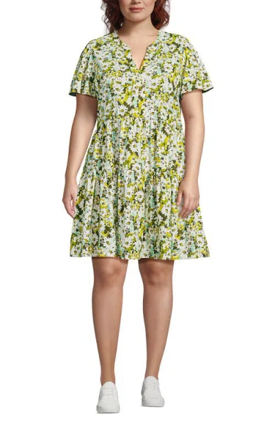 Lands' End Cotton Jersey Tiered Mini Dress In Multi