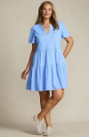 Lands' End Cotton Jersey Tiered Mini Dress In Blue