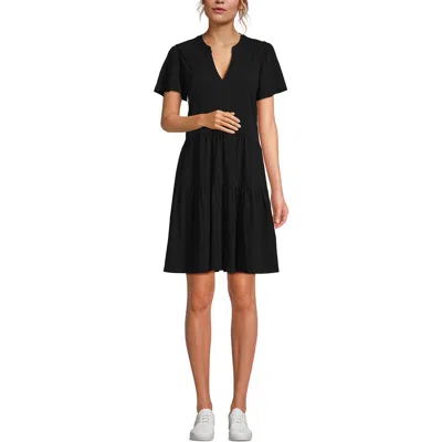 Lands' End Cotton Jersey Tiered Mini Dress In Black
