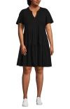 Lands' End Cotton Jersey Tiered Mini Dress In Black