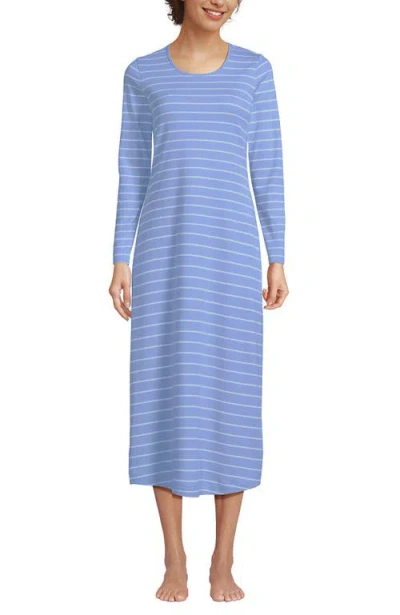 Lands' End Cotton Long Sleeve Midcalf Nightgown In Blue