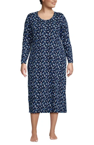 Lands' End Cotton Long Sleeve Midcalf Nightgown In Multi