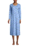 Lands' End Cotton Long Sleeve Midcalf Nightgown In Blue