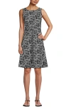 Lands' End Cotton Modal Boatneck Twist Dress In Black Leaf Scroll