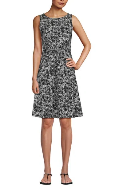 Lands' End Cotton Modal Boatneck Twist Dress In Black Leaf Scroll