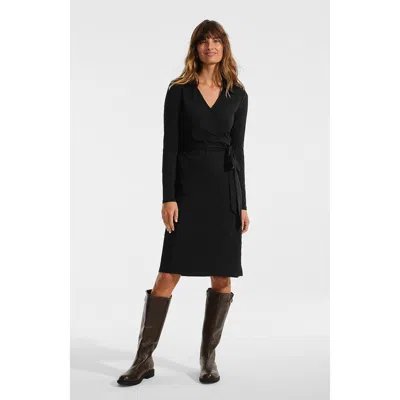Lands' End Cotton Modal Collared Wrap Dress In Black