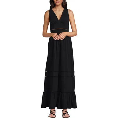 Lands' End Cotton Modal Embellished Trim Maxi Dress In Black