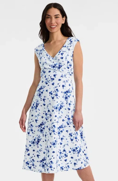 Lands' End Cotton Modal Off The Shoulder Wrap Midi Dress In Blue