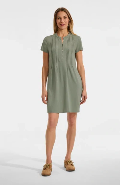 Lands' End Cotton Modal Pintuck Short Sleeve Dress In Gray