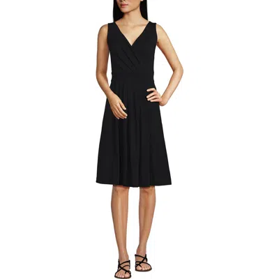 Lands' End Cotton Modal Pleated Fit And Flare Dress In Black