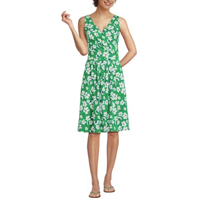 Lands' End Cotton Modal Pleated Fit And Flare Dress In Vibrant Clover Floral