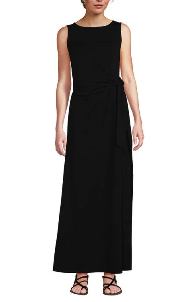 Lands' End Cotton Modal Sleeveless Tie Waist Maxi Dress In Black