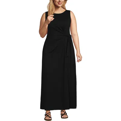 Lands' End Cotton Modal Sleeveless Tie Waist Maxi Dress In Black