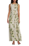 Lands' End Cotton Modal Sleeveless Tie Waist Maxi Dress In Light Stone/cream Plumeria
