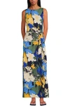 Lands' End Cotton Modal Sleeveless Tie Waist Maxi Dress In Navy Multi Floral Bloom