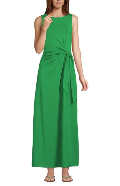 Lands' End Cotton Modal Sleeveless Tie Waist Maxi Dress In Vibrant Clover