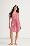 Lands' End Cotton Modal Smocked Waist Dress In Berry Rouge Blossoms
