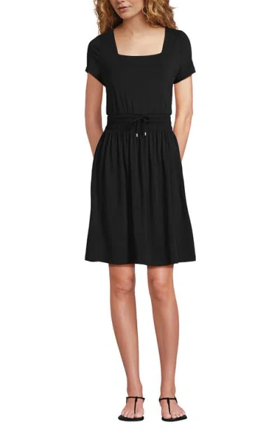 Lands' End Cotton Modal Smocked Waist Dress In Black