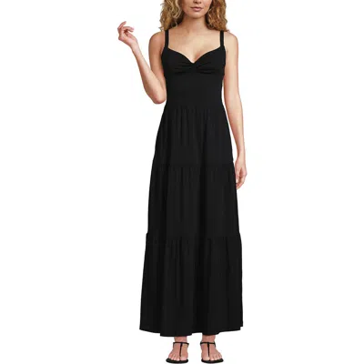 Lands' End Cotton Modal Twist Front Tiered Maxi Dress In Multi