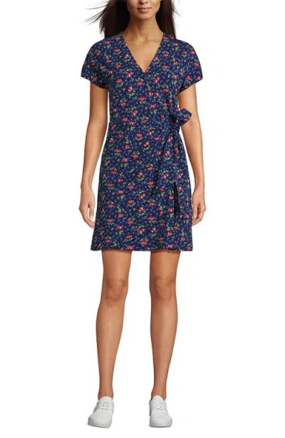 Lands' End Cotton Modal V Neck Mini Wrap Dess In Blue