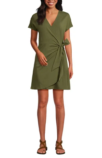 Lands' End Cotton Modal V Neck Mini Wrap Dess In Green