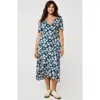 Lands' End Cotton Modal Vneck Wrap Mini Dress In Baltic Teal Pansy Floral