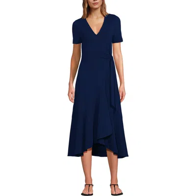 Lands' End Cotton Modal Vneck Wrap Mini Dress In Deep Sea Navy