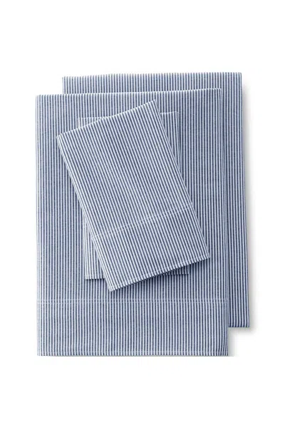 Lands' End Cotton Oxford Stripe Bed Sheet Set In Blue