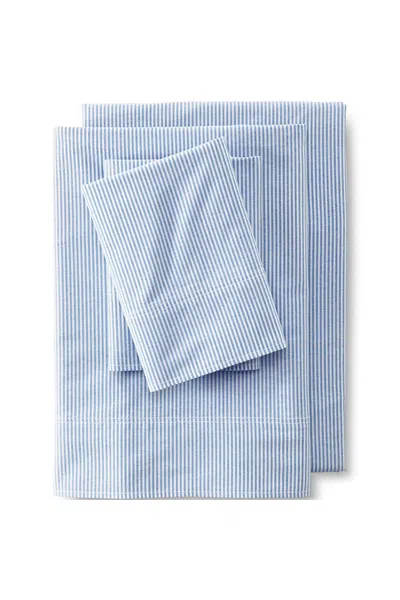 Lands' End Cotton Oxford Stripe Bed Sheet Set In Blue