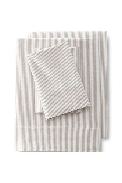Lands' End Cotton Oxford Stripe Bed Sheet Set In Neutral