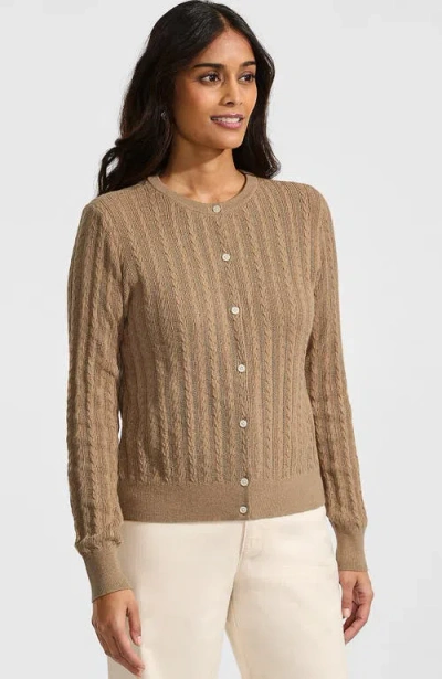 Lands' End Cotton Pointelle Modern Cardigan Sweater In Multi