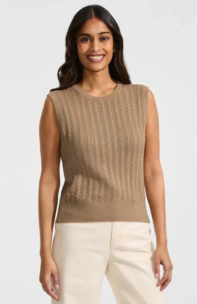 Lands' End Cotton Pointelle Shell Sweater In Brown