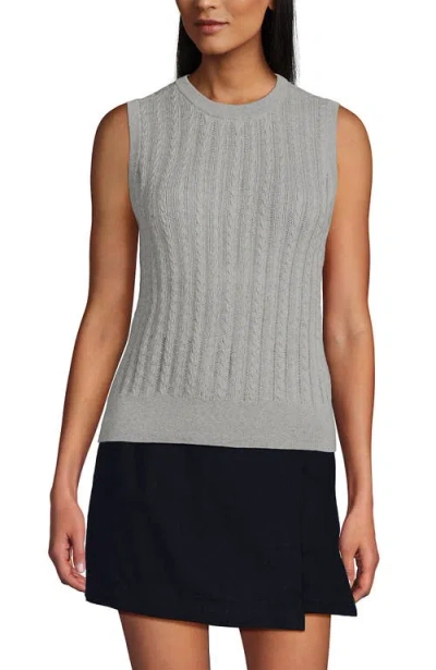 Lands' End Cotton Pointelle Shell Sweater In Gray