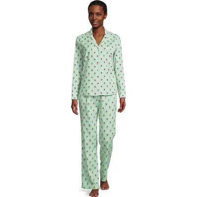 Lands' End Cotton Poplin 2 Piece Pajama Set In Green