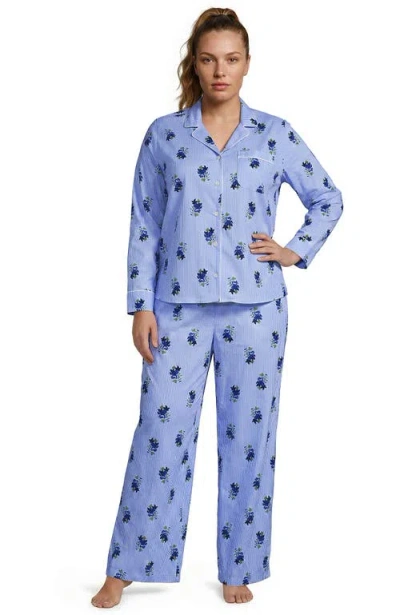Lands' End Cotton Poplin 2 Piece Pajama Set In Blue