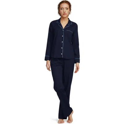 Lands' End Cotton Poplin 2 Piece Pajama Set In Blue