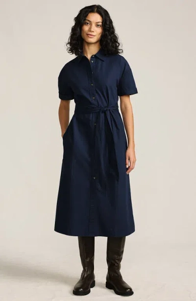 Lands' End Cotton Poplin Button Front Dress In Blue