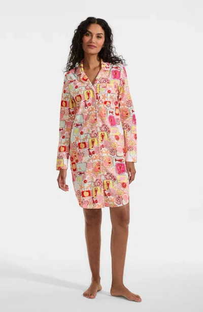 Lands' End Cotton Poplin Long Sleeve Sleepshirt Nightgown In Multi