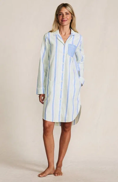 Lands' End Cotton Poplin Long Sleeve Sleepshirt Nightgown In Blue