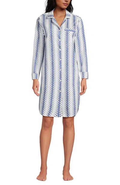 Lands' End Cotton Poplin Long Sleeve Sleepshirt Nightgown In Multi