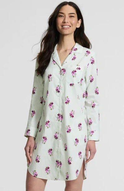 Lands' End Cotton Poplin Long Sleeve Sleepshirt Nightgown In Green