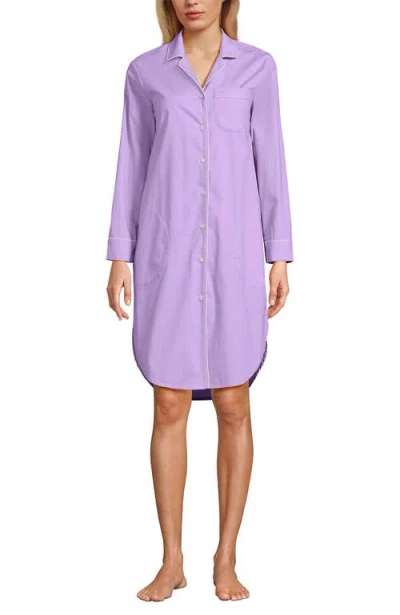 Lands' End Cotton Poplin Long Sleeve Sleepshirt Nightgown In Purple