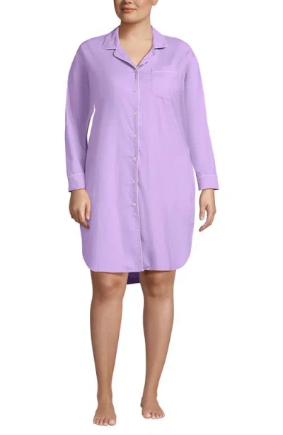 Lands' End Cotton Poplin Long Sleeve Sleepshirt Nightgown In Purple