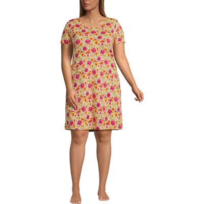 Lands' End Cotton Short Sleeve Knee Length Nightgown In Multi